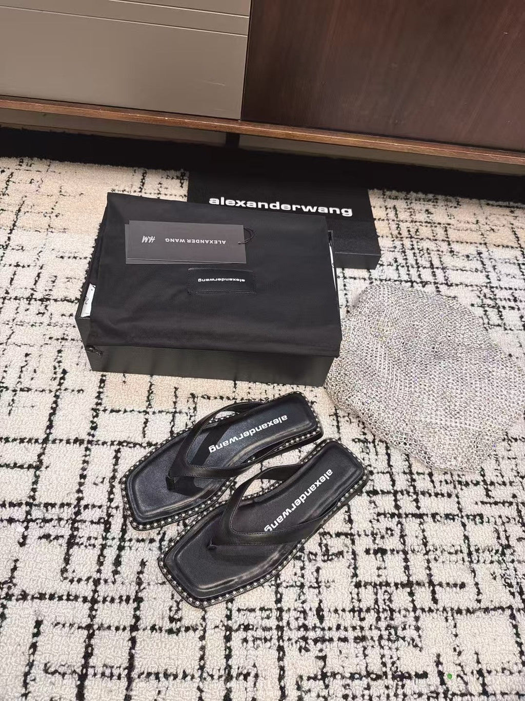 RHODES STUDDED THONG SANDAL IN BLACK CALFSKIN
