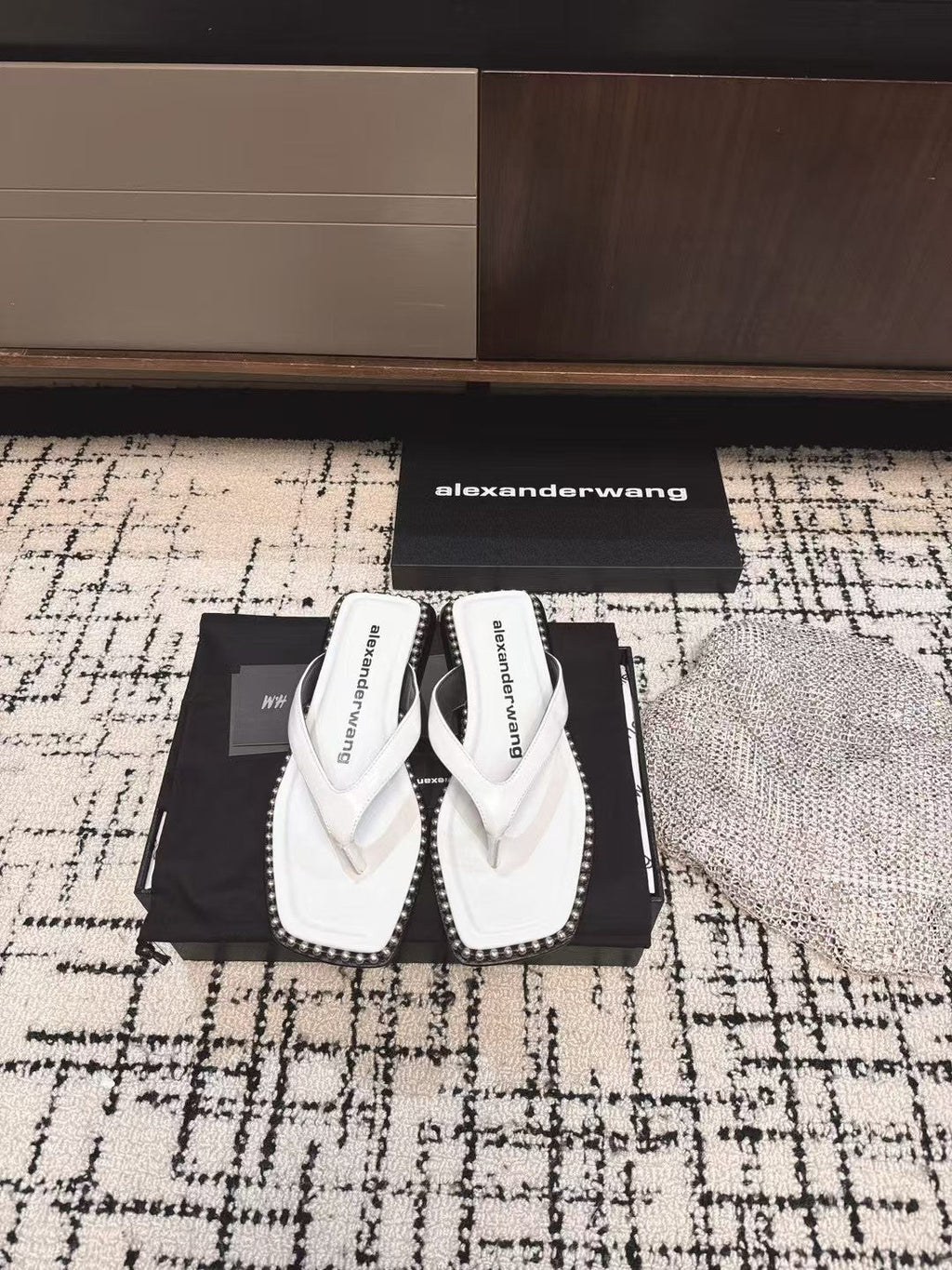 RHODES STUDDED THONG SANDAL IN WHITE CALFSKIN