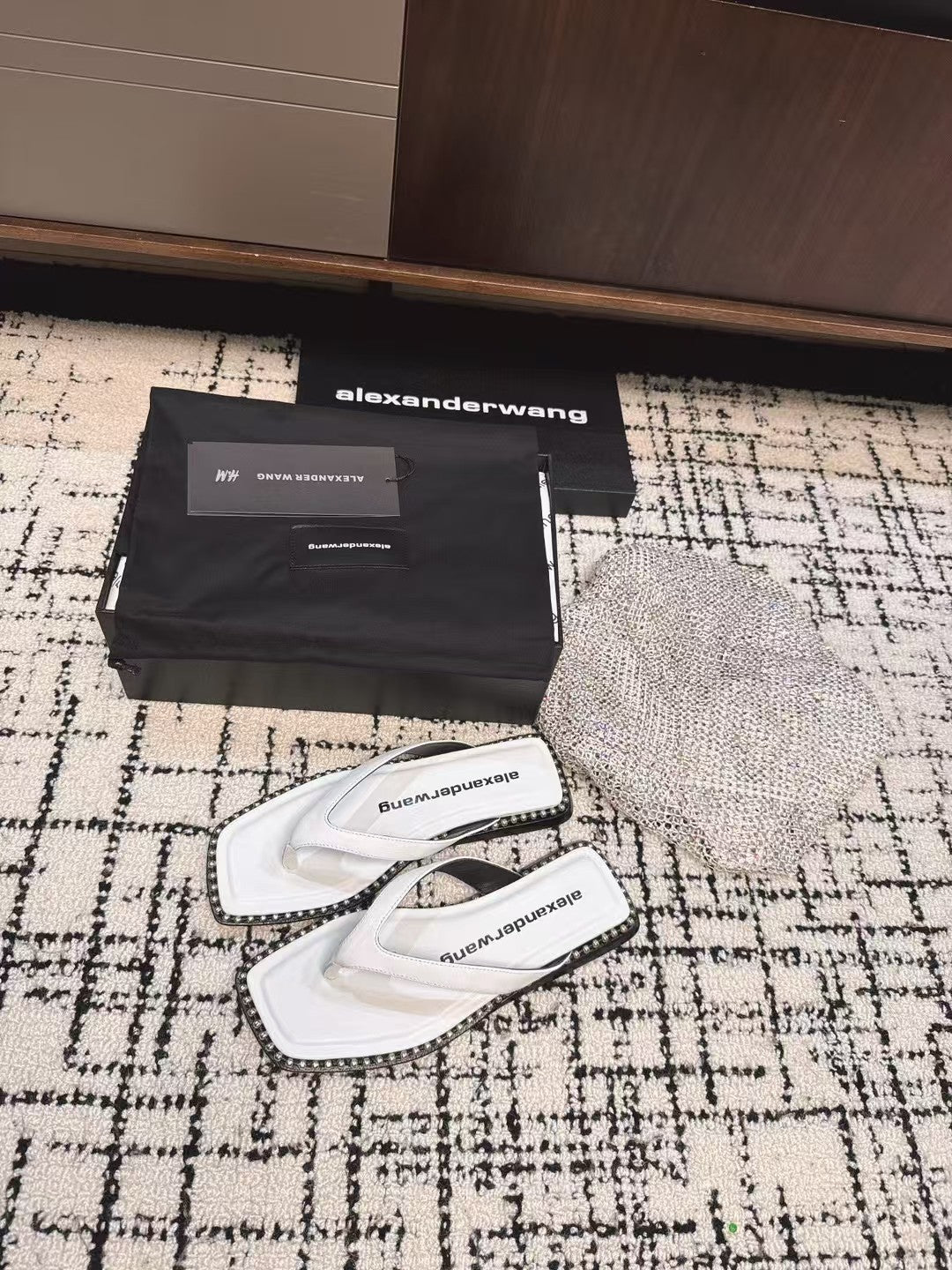 RHODES STUDDED THONG SANDAL IN WHITE CALFSKIN