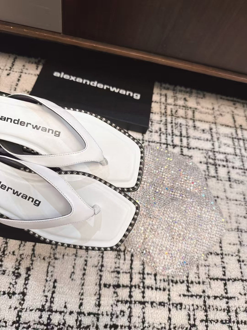 RHODES STUDDED THONG SANDAL IN WHITE CALFSKIN