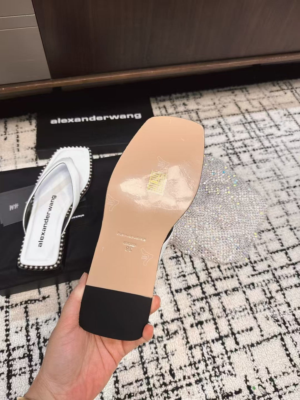 RHODES STUDDED THONG SANDAL IN WHITE CALFSKIN