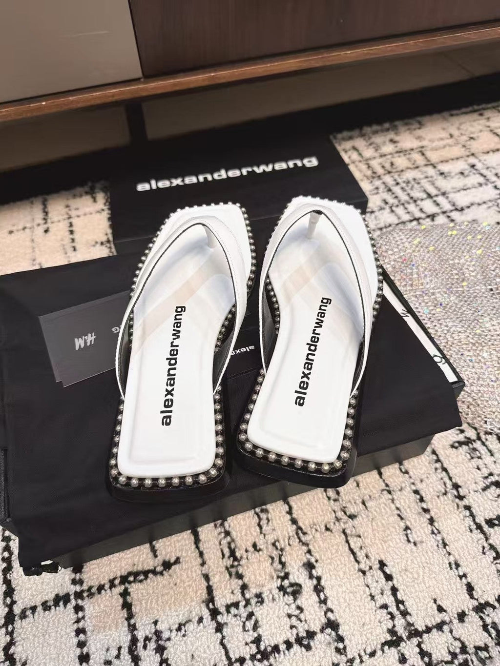 RHODES STUDDED THONG SANDAL IN WHITE CALFSKIN