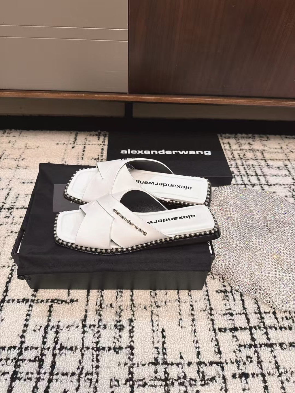 RHODES STUDDED SLIDE SANDAL IN WHITE CALFSKIN