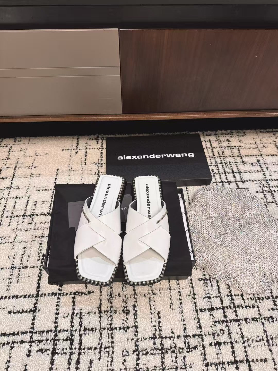 RHODES STUDDED SLIDE SANDAL IN WHITE CALFSKIN
