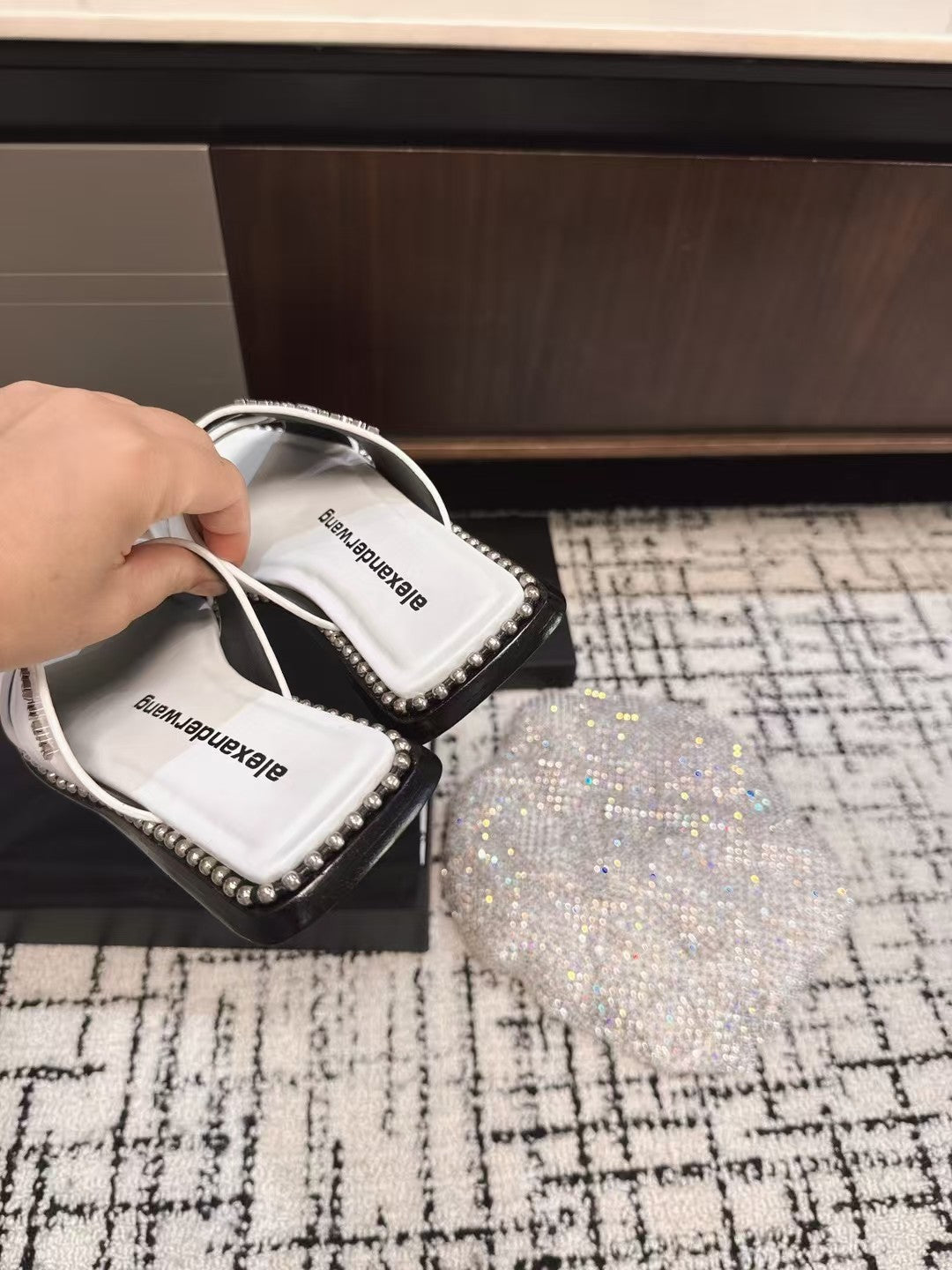 RHODES STUDDED SLIDE SANDAL IN WHITE CALFSKIN
