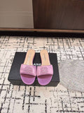 SLIPPERS IN LILAC PURPLE SATIN MIX CALFSKIN