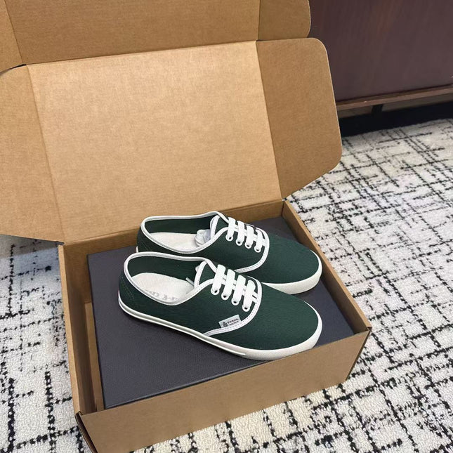 PRADA 26S LACE UP SNEAKERS IN DARK TEAL CANVAS