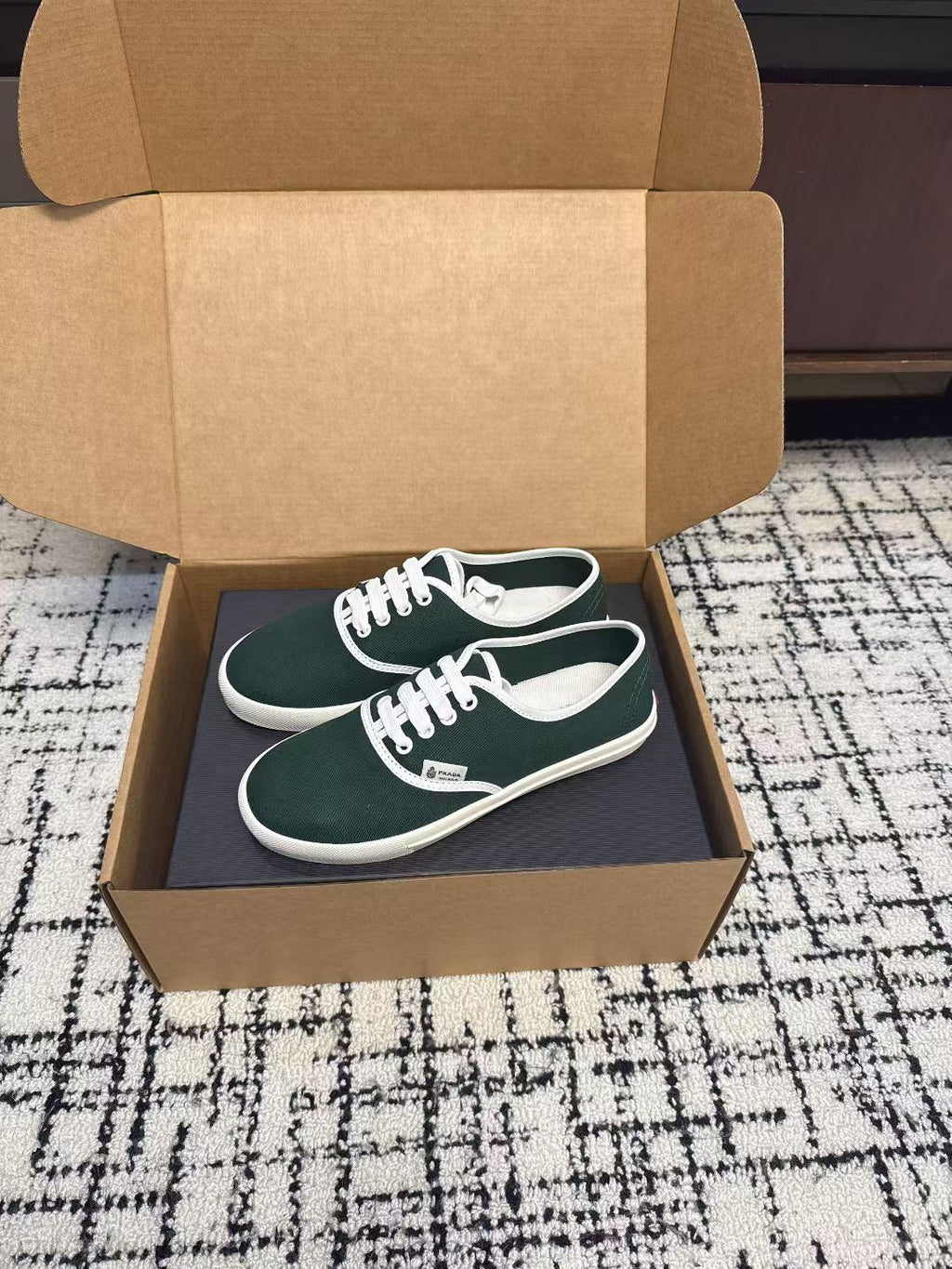 PRADA 26S LACE UP SNEAKERS IN DARK TEAL CANVAS
