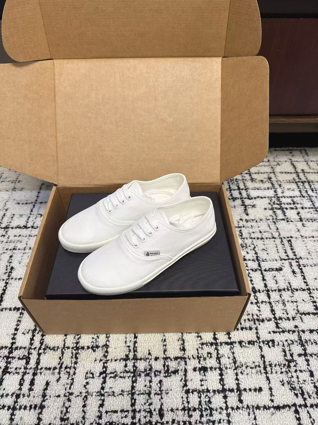 PRADA 26S LACE UP SNEAKERS IN WHITE CANVAS