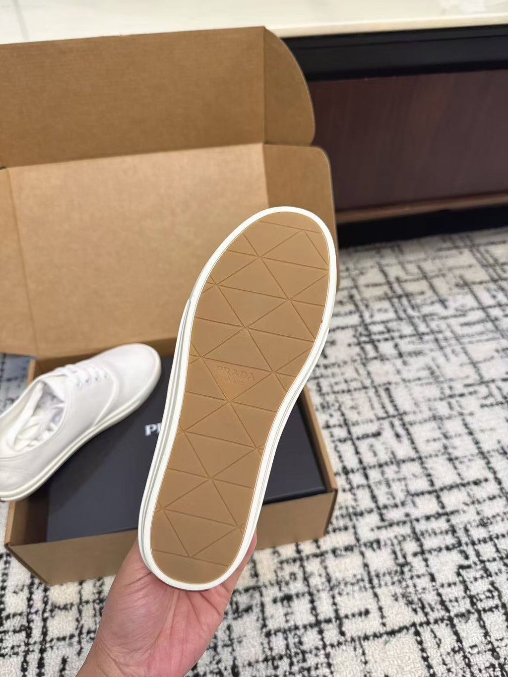 PRADA 26S LACE UP SNEAKERS IN WHITE CANVAS
