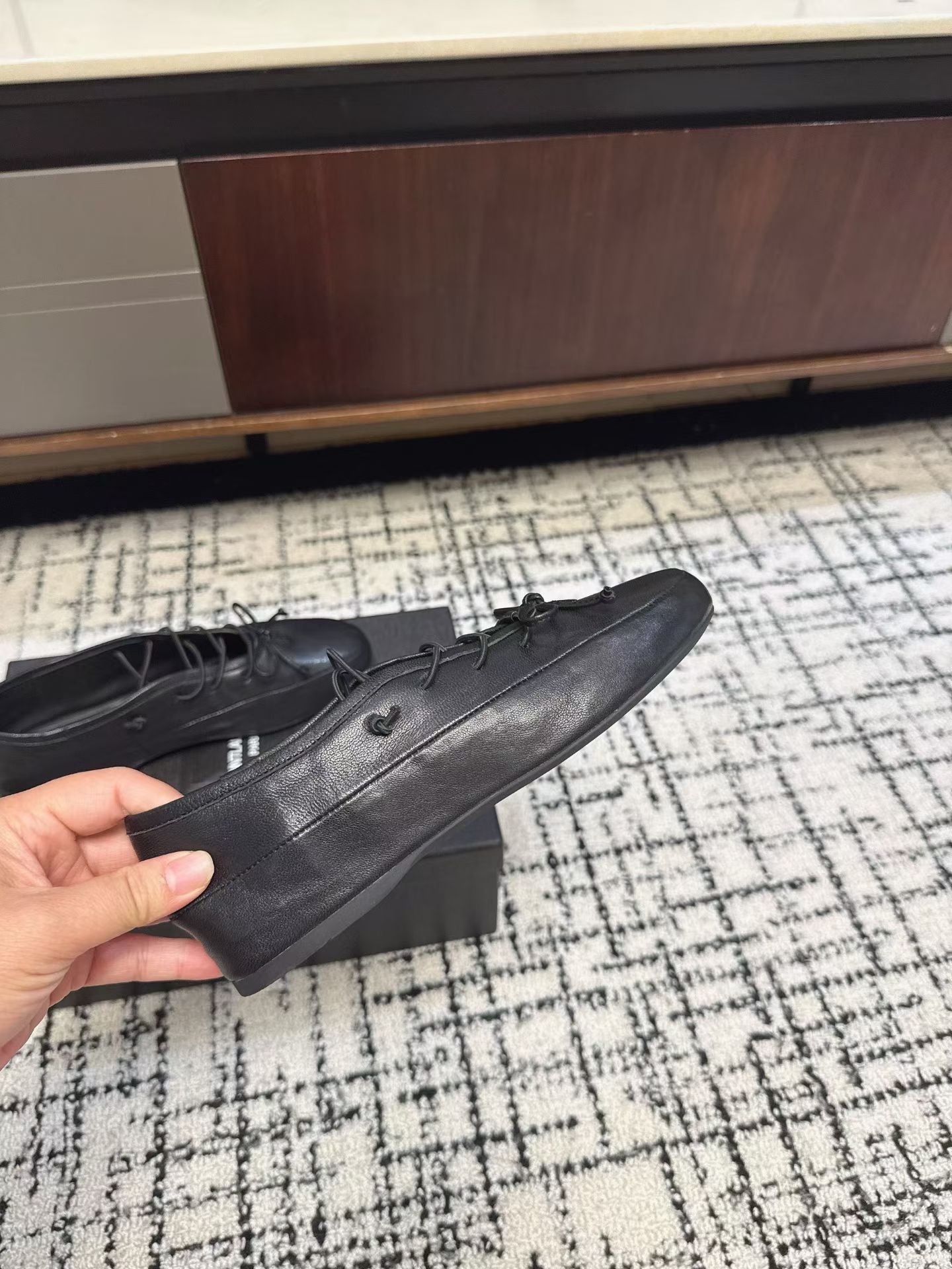 MIUMIU 26S LACE UP BOW LOAFERS IN BLACK CALFSKIN