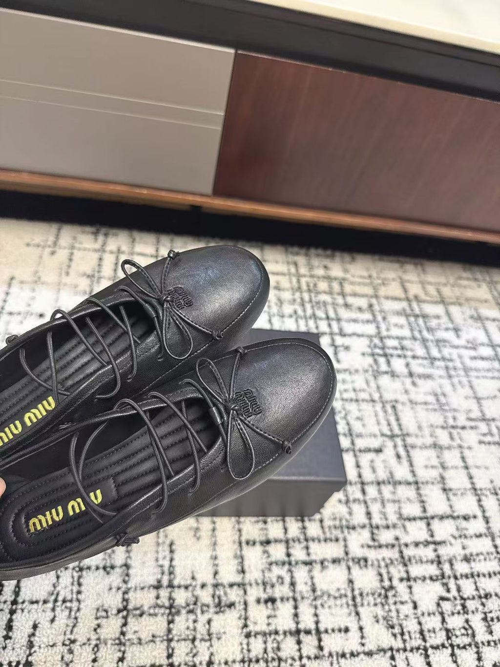 MIUMIU 26S LACE UP BOW LOAFERS IN BLACK CALFSKIN