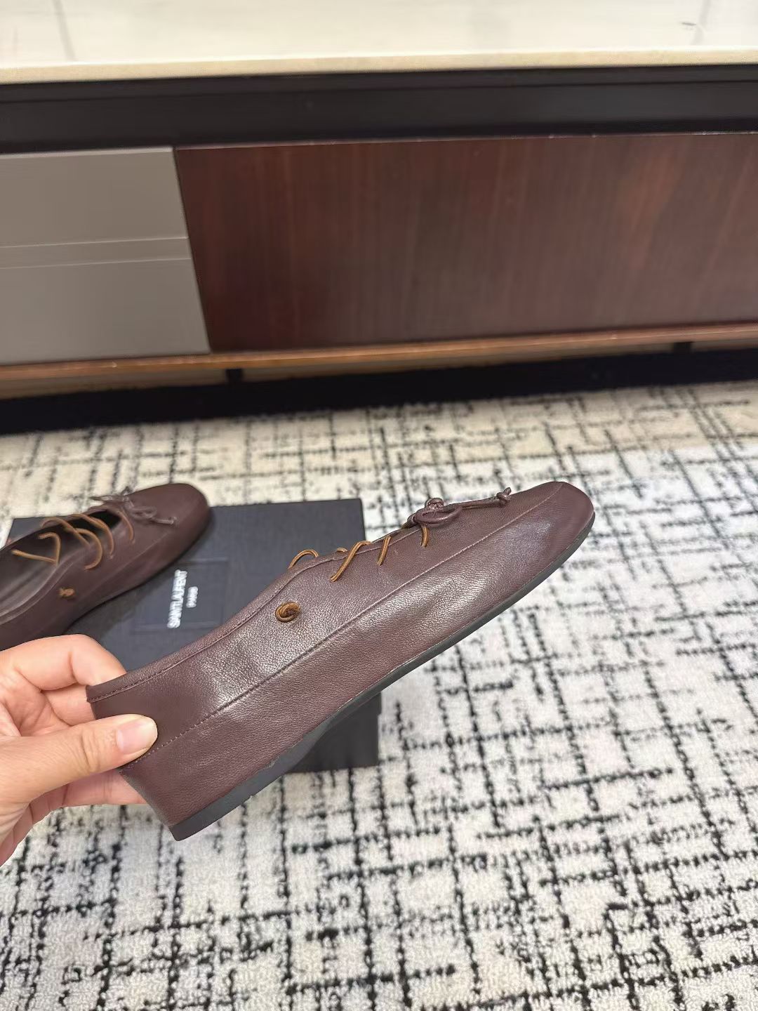 MIUMIU 26S LACE UP BOW LOAFERS IN DARK BROWN CALFSKIN