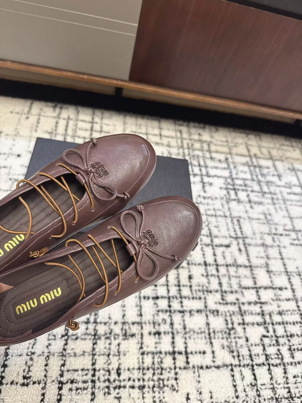 MIUMIU 26S LACE UP BOW LOAFERS IN DARK BROWN CALFSKIN