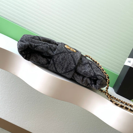 CHANEL 25S MAXI BOW BAG 26 IN DARK GREY DENIM WITH GOLD HARDWARE