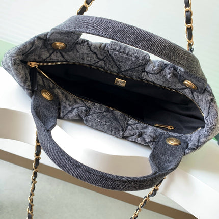 CHANEL 25S MAXI BOW BAG 38 IN DARK GREY DENIM WITH GOLD HARDWARE