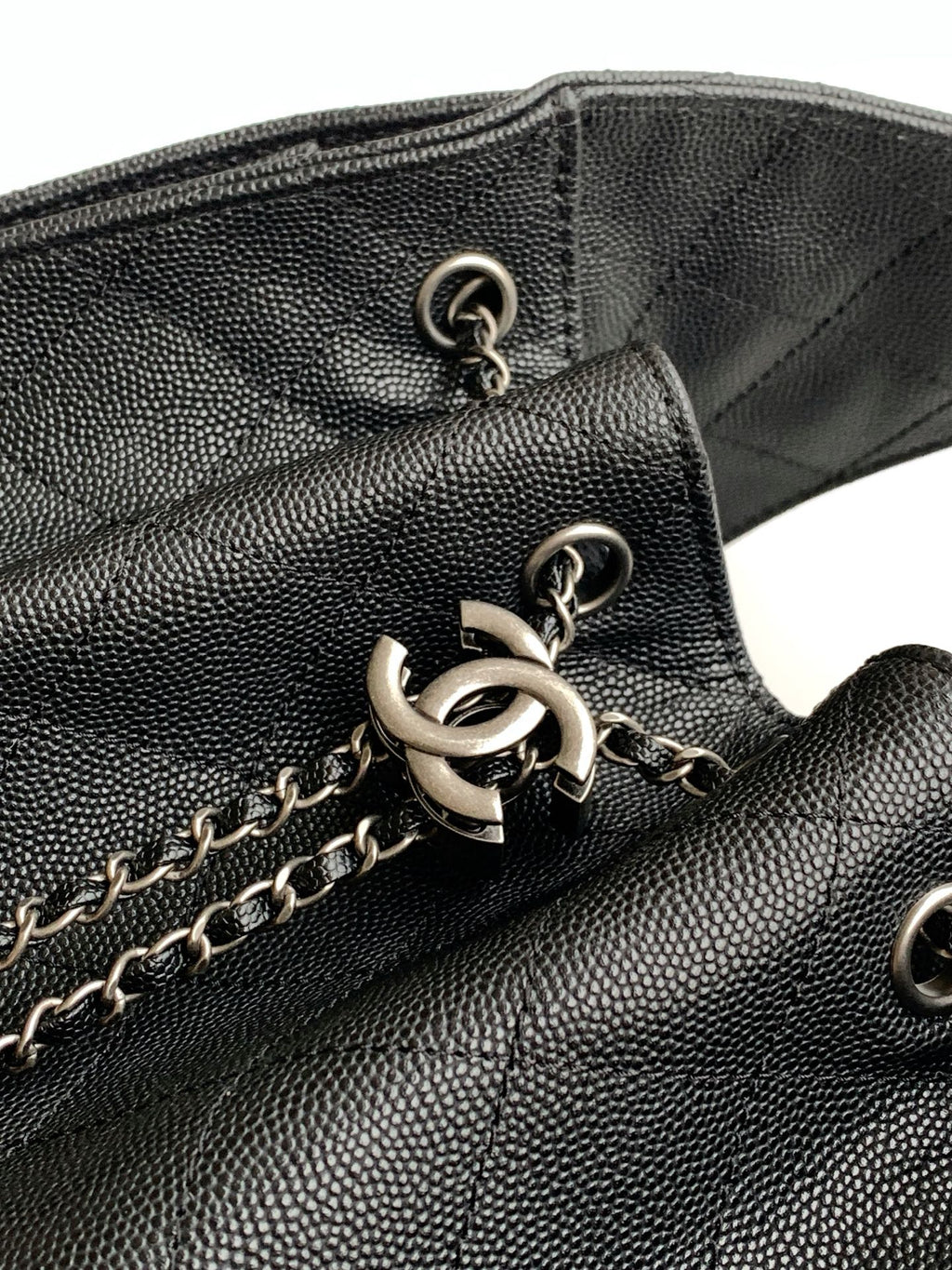 CHANEL 26S HOBO BAG 30 IN BLACK CAVIAR CALFSKIN DARK SILVER HARDWARE