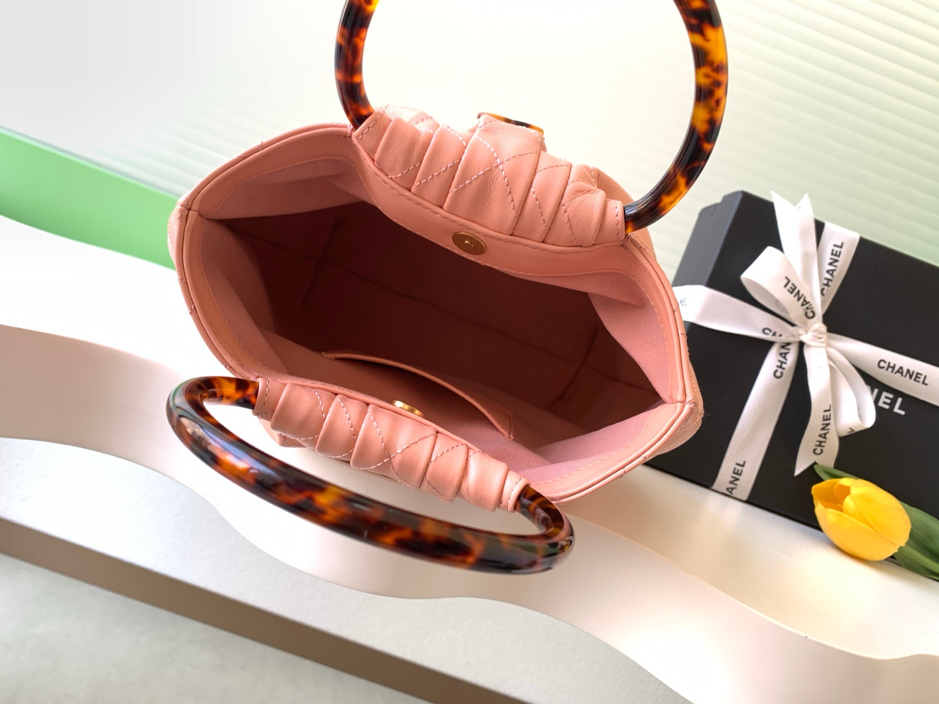 CHANEL 26S HAND BAG 32 IN PINK LAMBSKIN GOLD HARDWARE