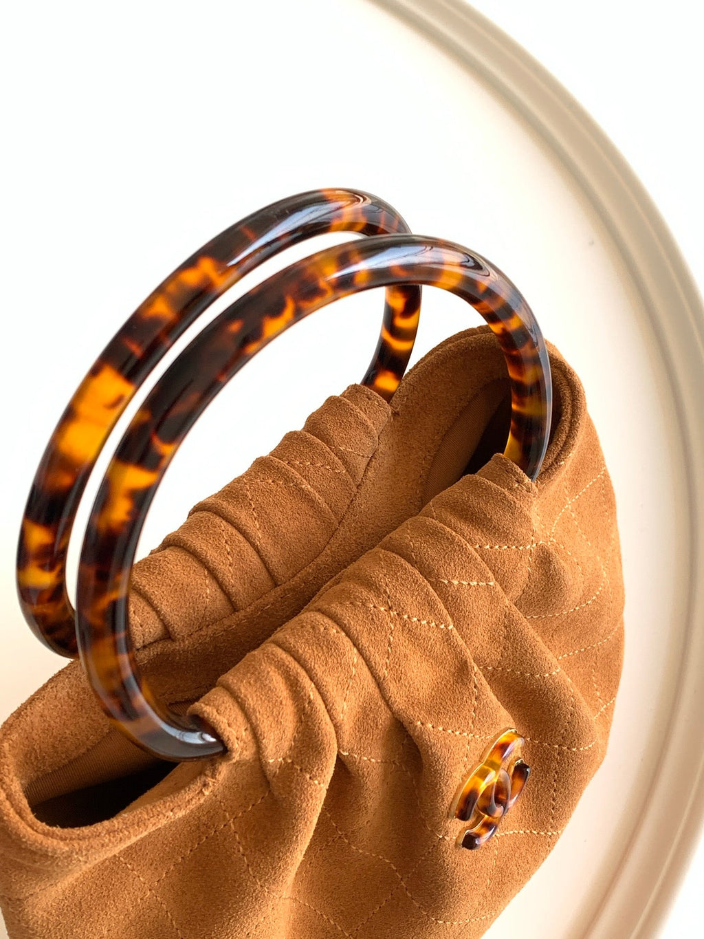 CHANEL 26S HAND BAG MEDIUM 24 IN CARAMEL BROWN SUEDE GOLD HARDWARE