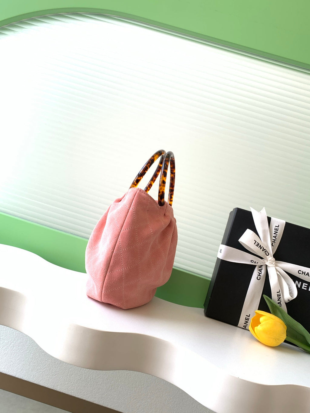 CHANEL 26S HAND BAG MEDIUM 24 IN PINK SUEDE GOLD HARDWARE
