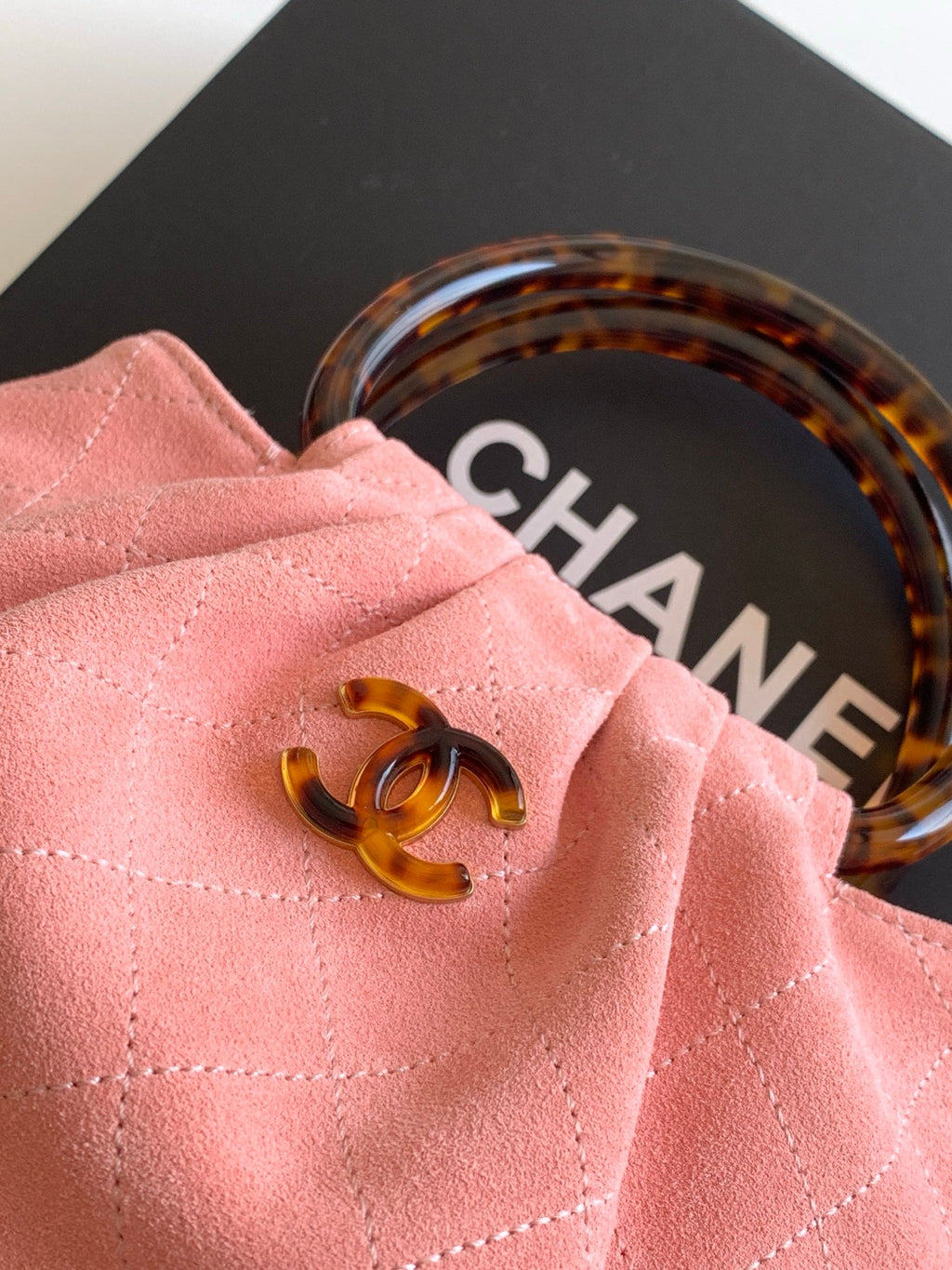 CHANEL 26S HAND BAG MEDIUM 24 IN PINK SUEDE GOLD HARDWARE