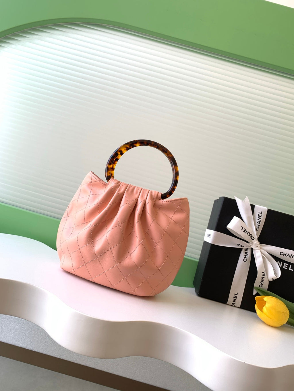 CHANEL 26S HAND BAG MEDIUM 24 IN PINK LAMBSKIN GOLD HARDWARE