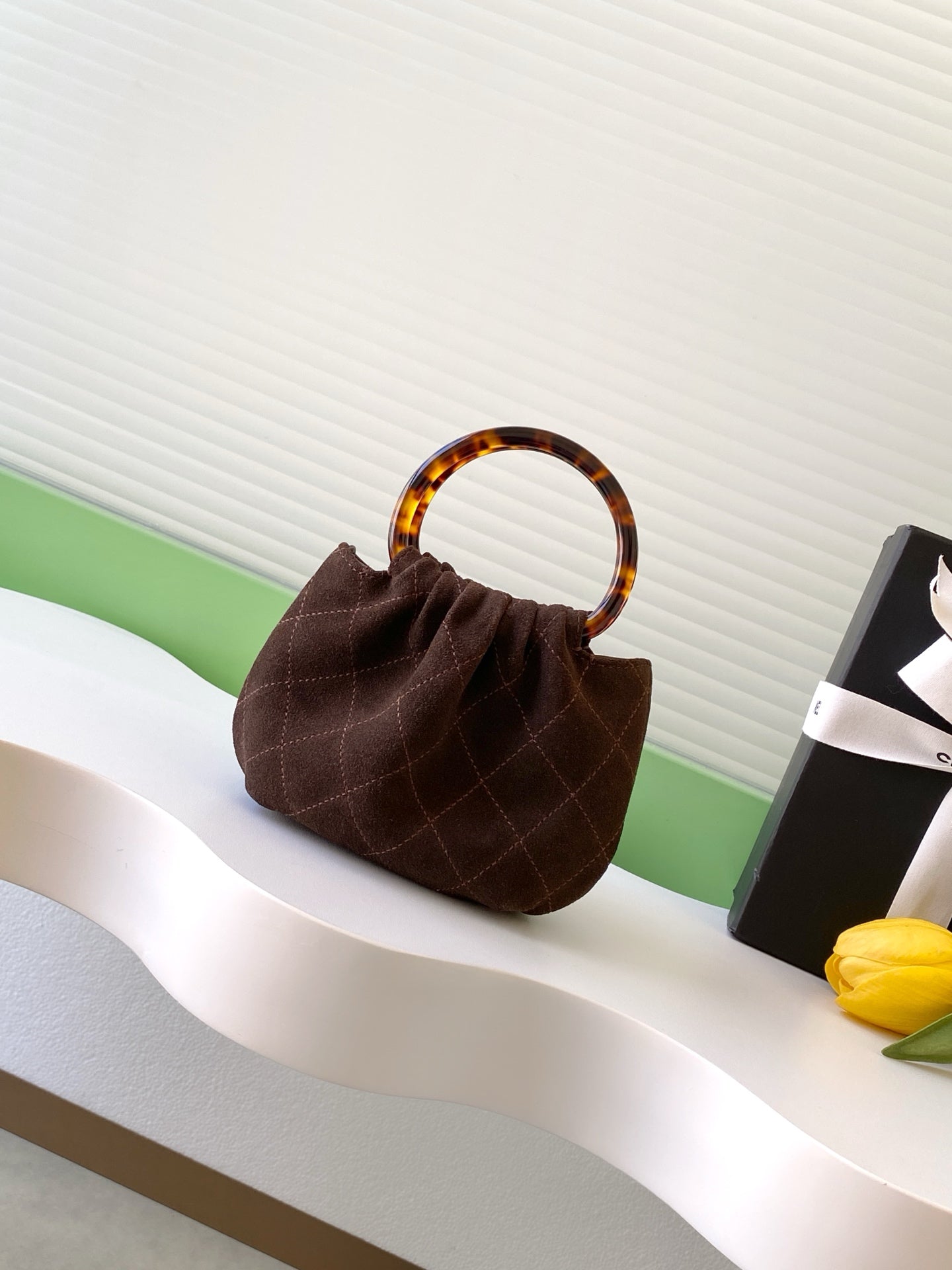 CHANEL 26S HAND BAG 12 IN DARK BROWN SUEDE GOLD HARDWARE