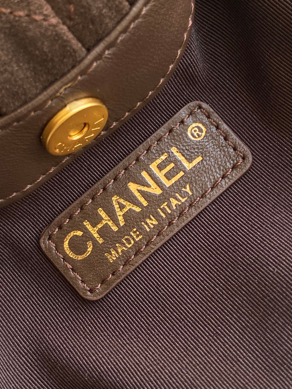 CHANEL 26S HAND BAG 12 IN DARK BROWN SUEDE GOLD HARDWARE