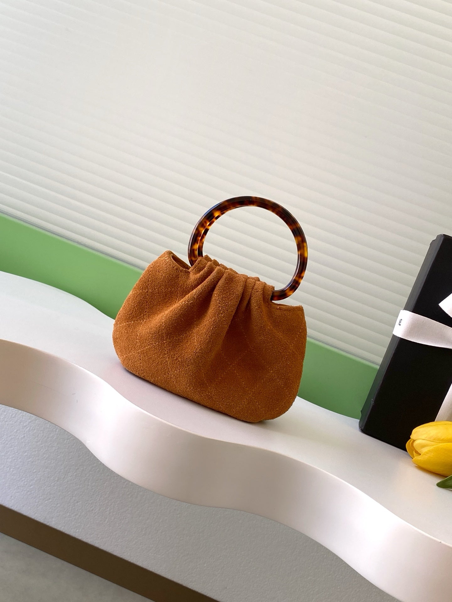 CHANEL 26S HAND BAG 12 IN CARAMEL BROWN SUEDE GOLD HARDWARE