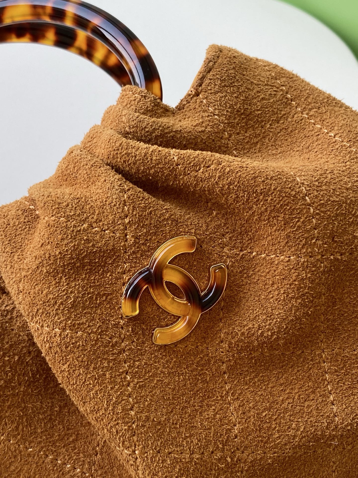 CHANEL 26S HAND BAG 12 IN CARAMEL BROWN SUEDE GOLD HARDWARE