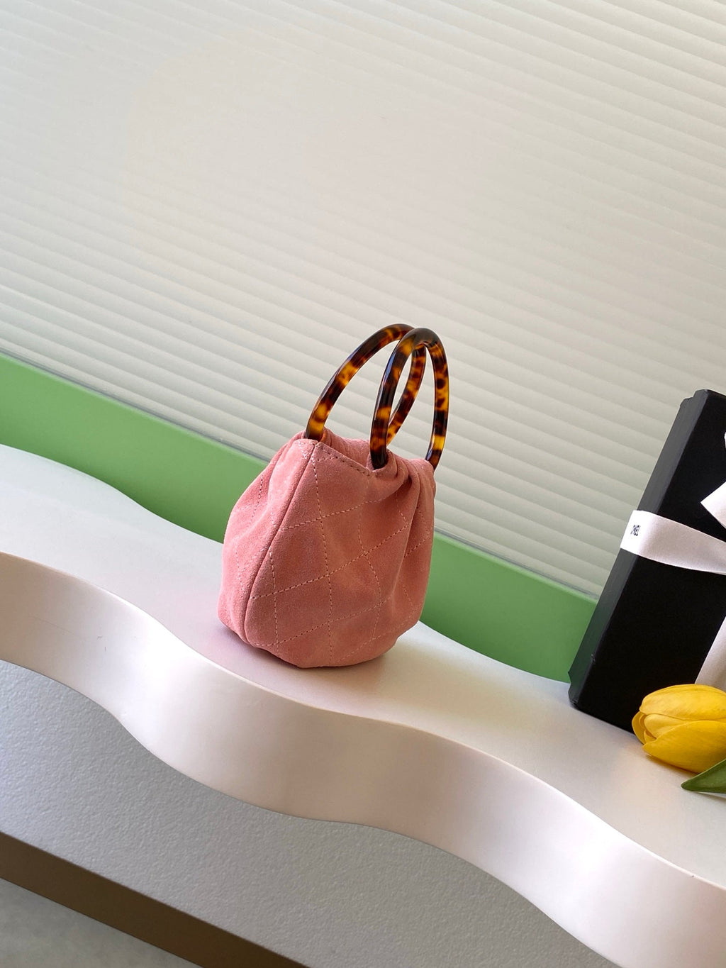 CHANEL 26S HAND BAG 12 IN PINK SUEDE GOLD HARDWARE
