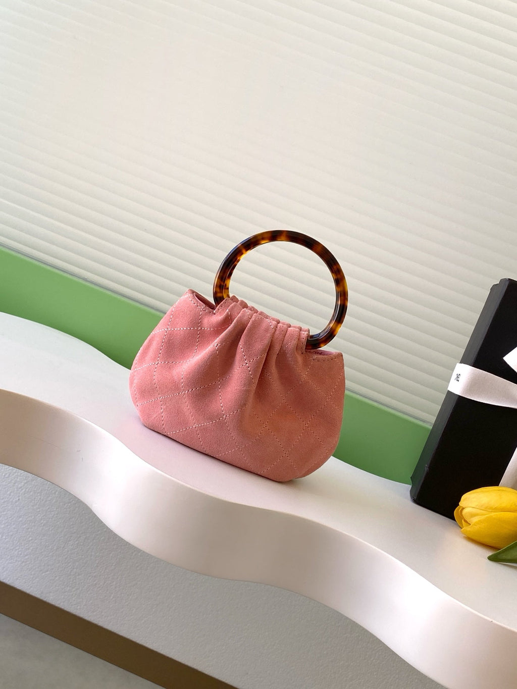 CHANEL 26S HAND BAG 12 IN PINK SUEDE GOLD HARDWARE