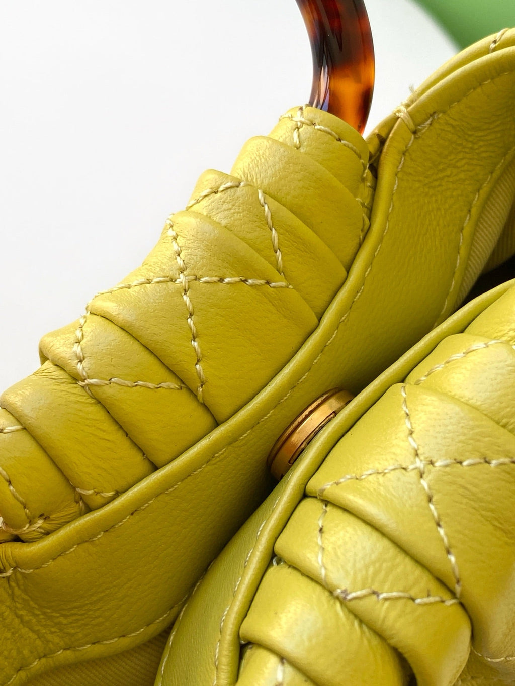 CHANEL 26S HAND BAG 12 IN LIME YELLOW LAMBSKIN GOLD HARDWARE