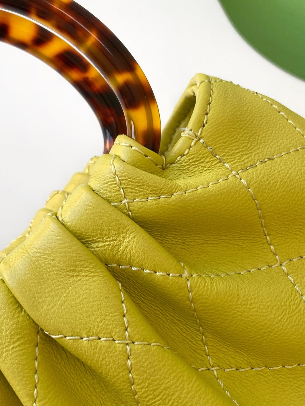 CHANEL 26S HAND BAG 12 IN LIME YELLOW LAMBSKIN GOLD HARDWARE