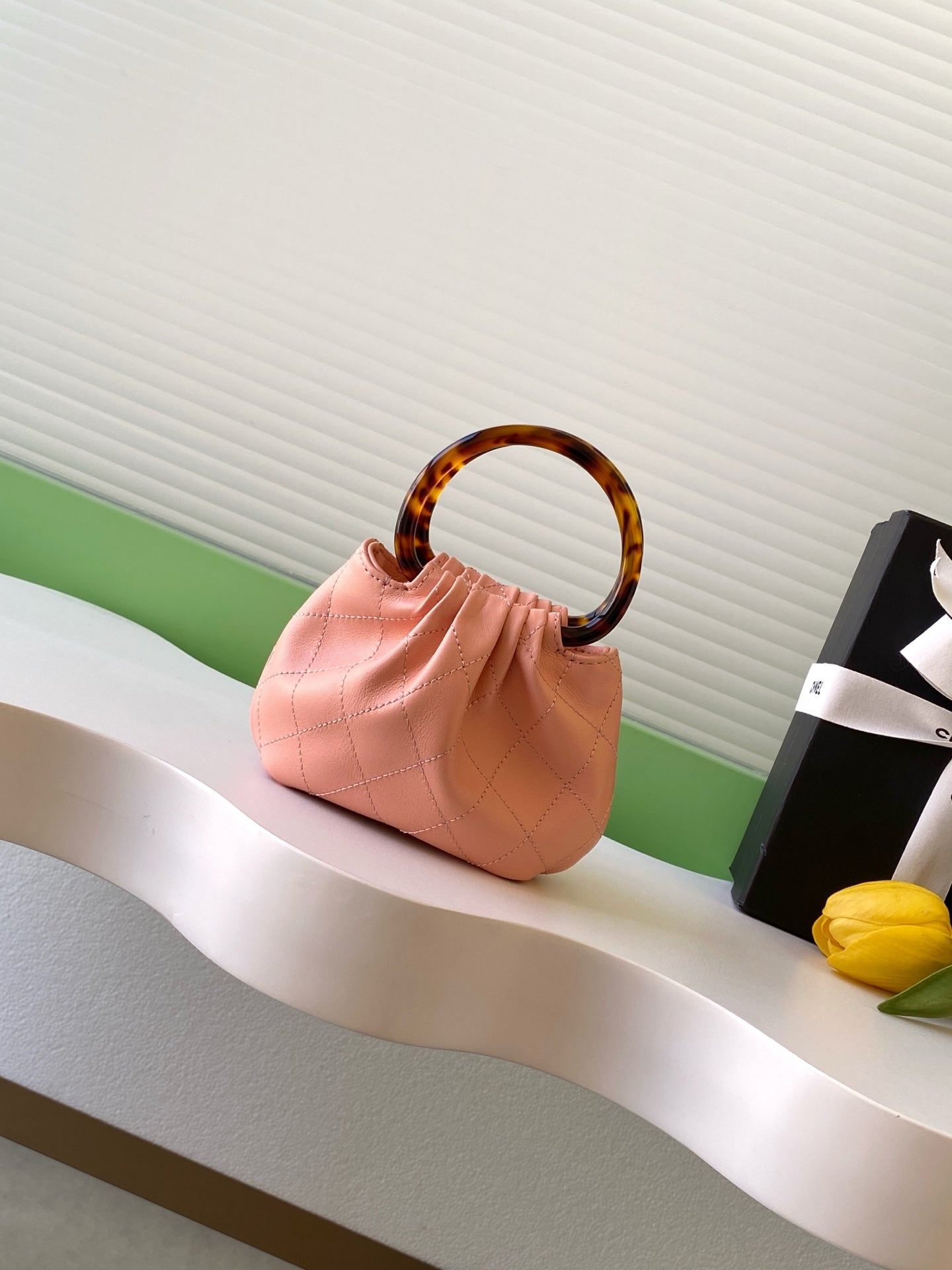 CHANEL 26S TOP HANDLE BAG 12 IN PINK LAMBSKIN GOLD HARDWARE