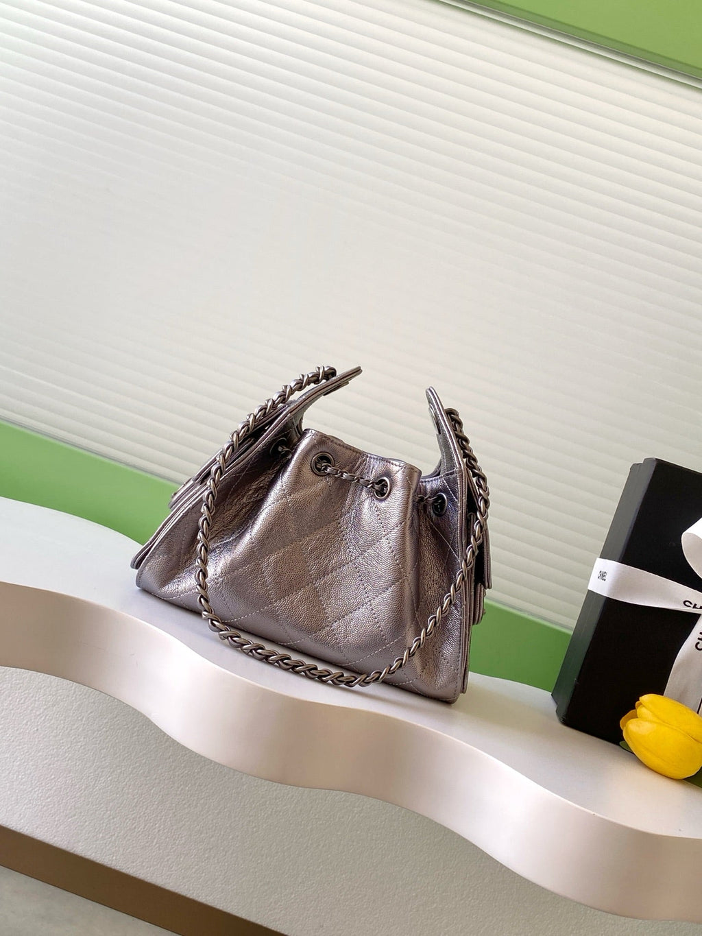 CHANEL 25S HOBO BAG 22 IN LILAC SILVER METALLIC CAVIAR
