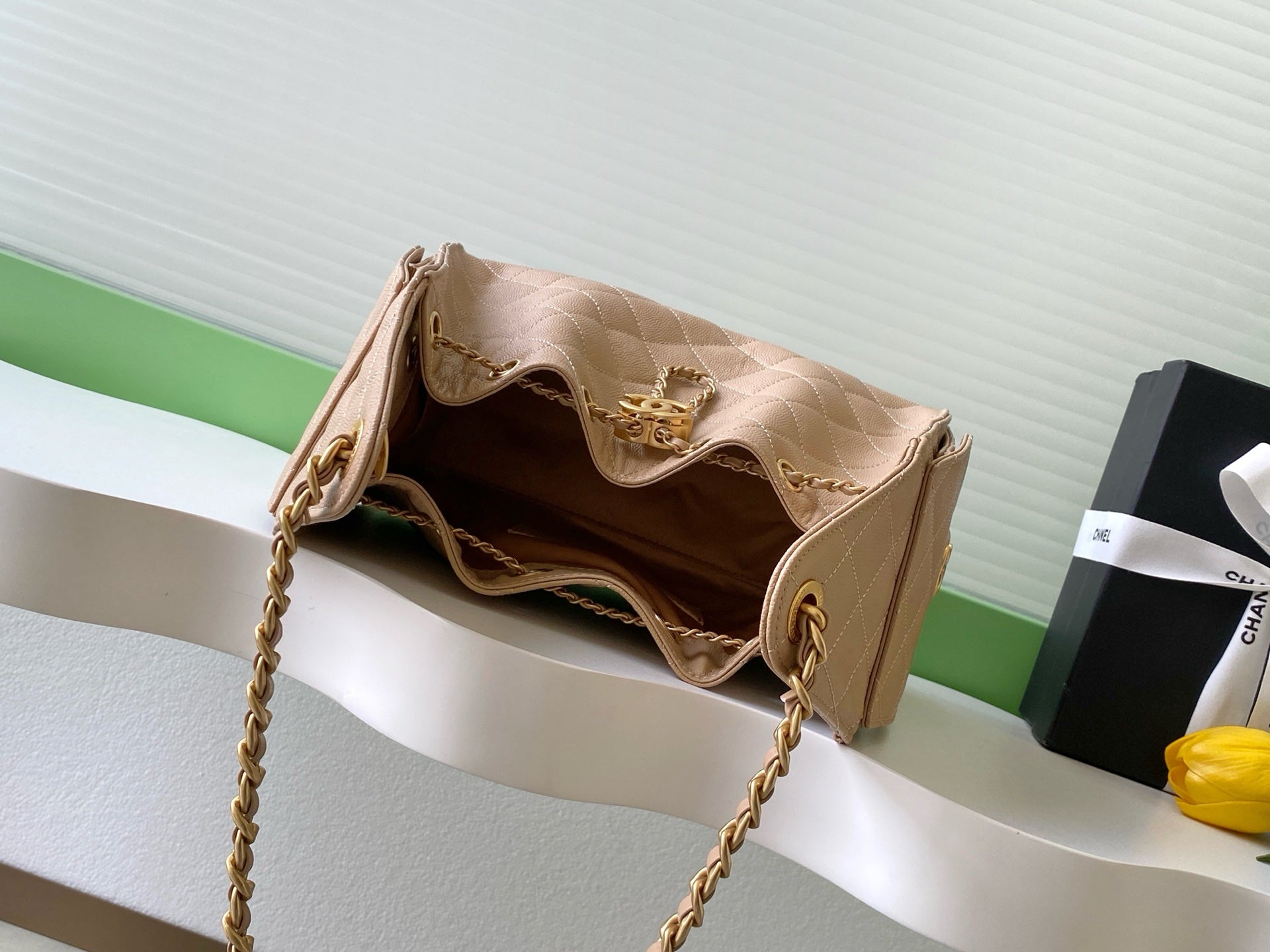 CHANEL 26S HOBO BAG 30 IN DARK BEIGE CAVIAR CALFSKIN GOLD HARDWARE