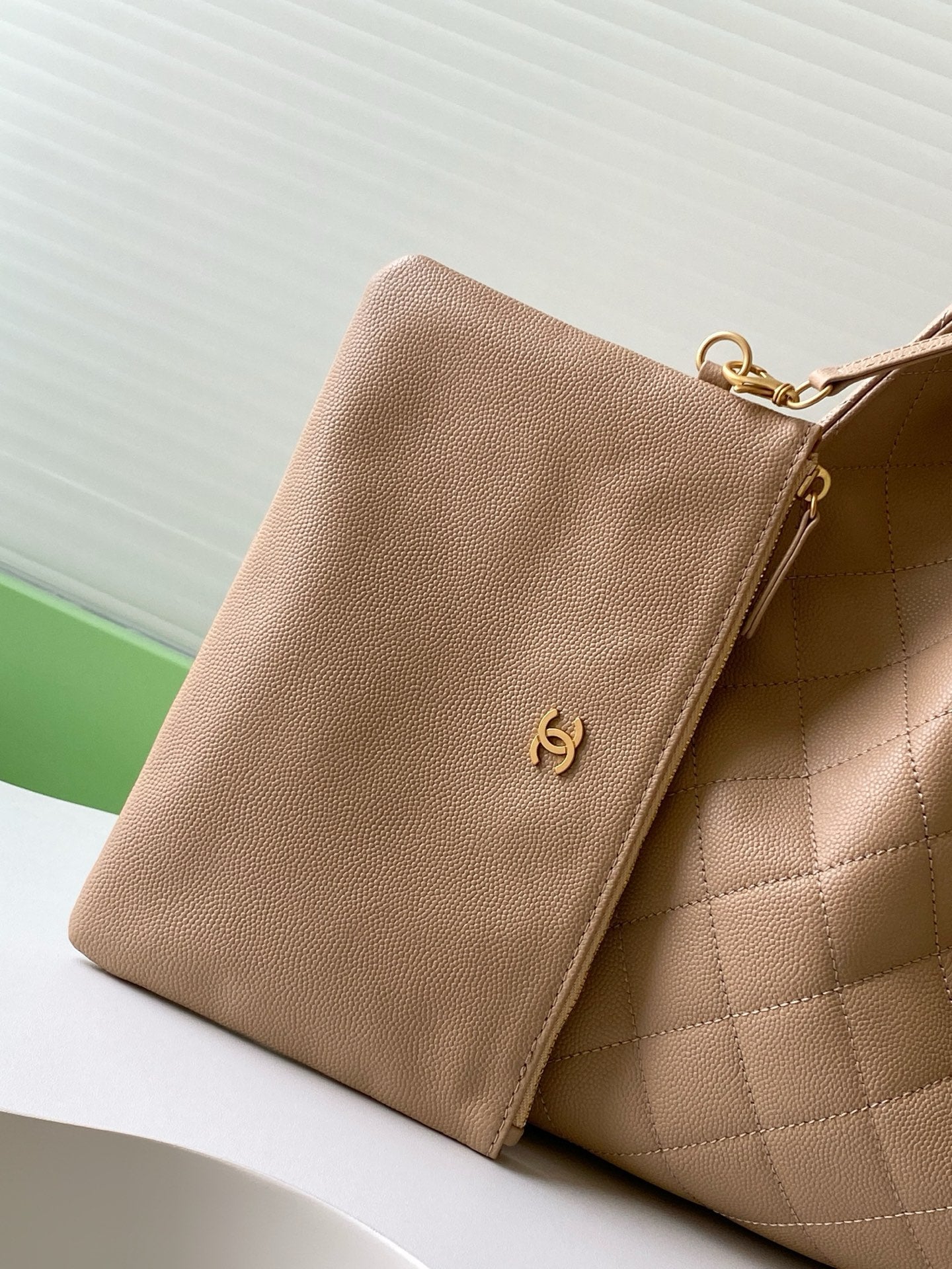 CHANEL 26S HOBO BAG 40 IN DARK BEIGE CAVIAR CALFSKIN GOLD HARDWARE