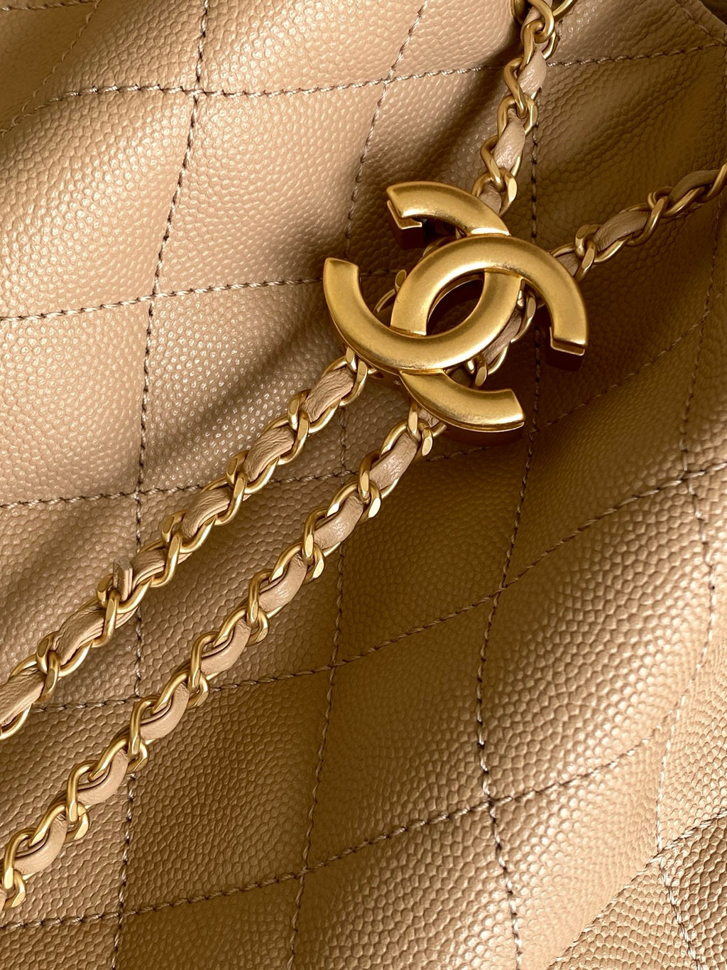 CHANEL 26S HOBO BAG 40 IN DARK BEIGE CAVIAR CALFSKIN GOLD HARDWARE