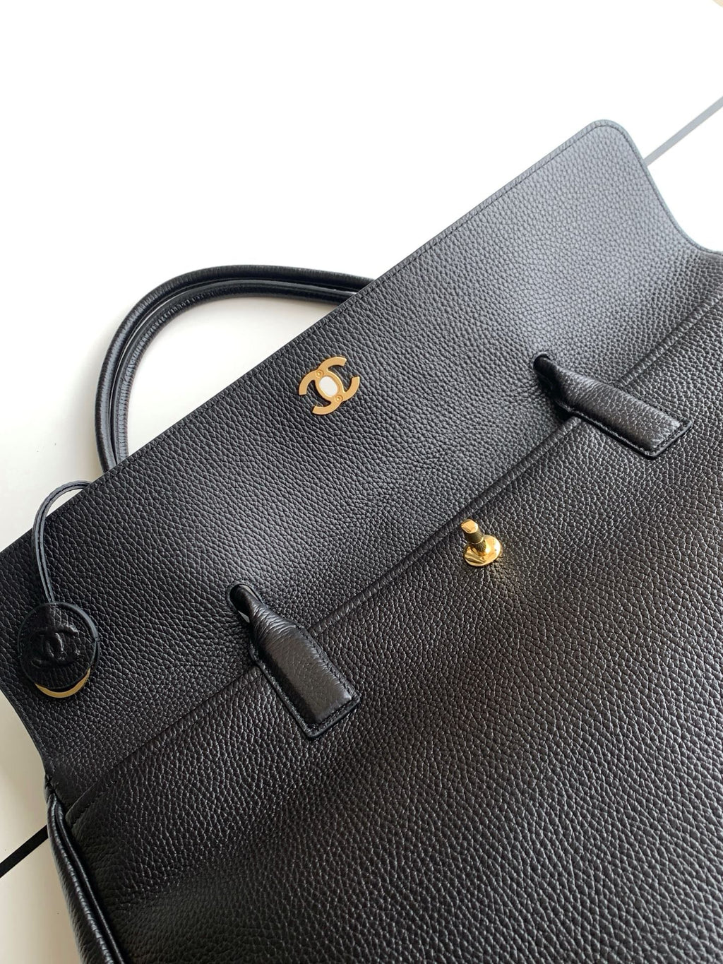CHANEL 26S LARGE SHOPPING TOTE BAG 42 IN BLACK GRAINED CALFSKIN