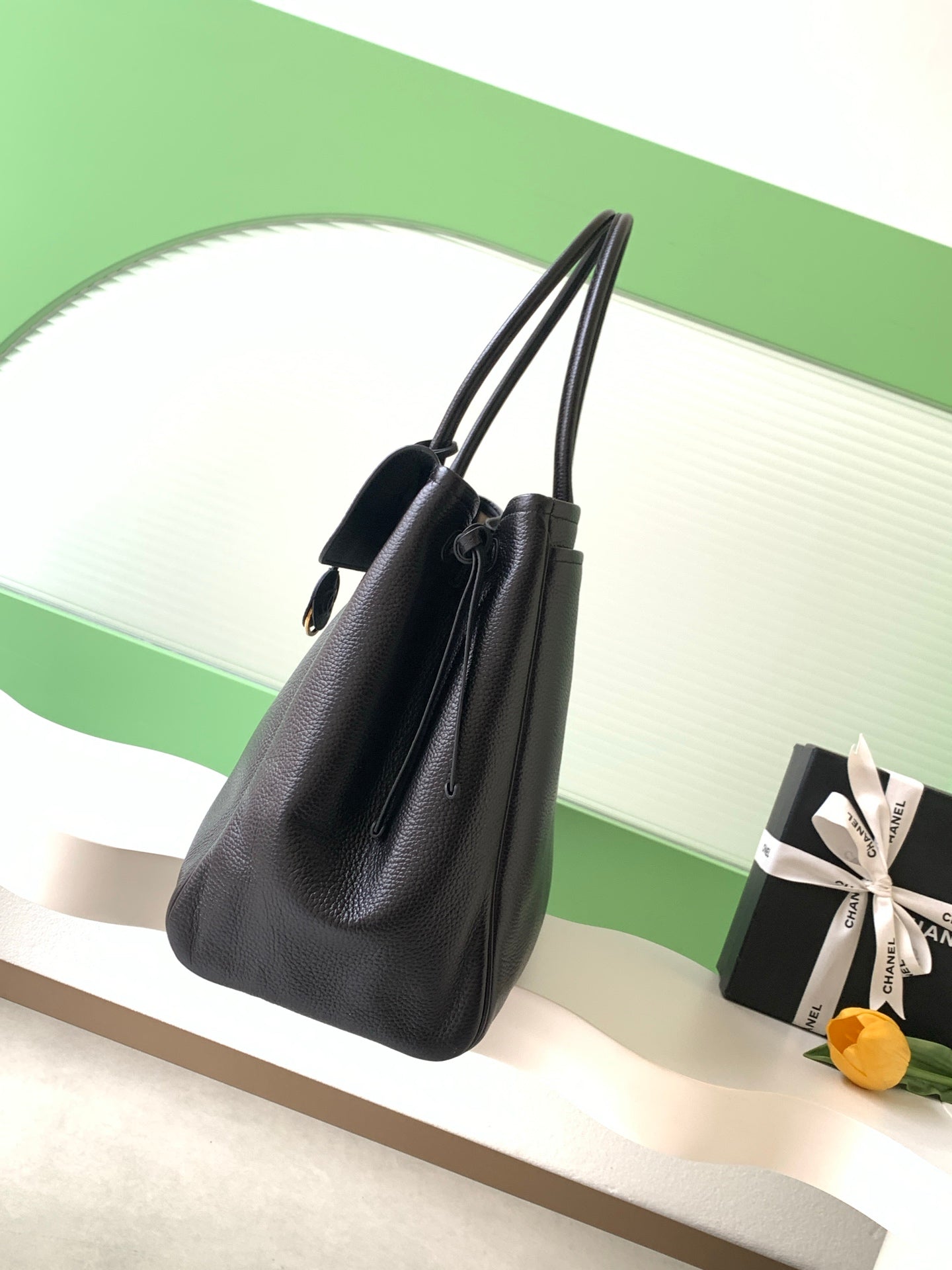 CHANEL 26S LARGE SHOPPING TOTE BAG 42 IN BLACK GRAINED CALFSKIN