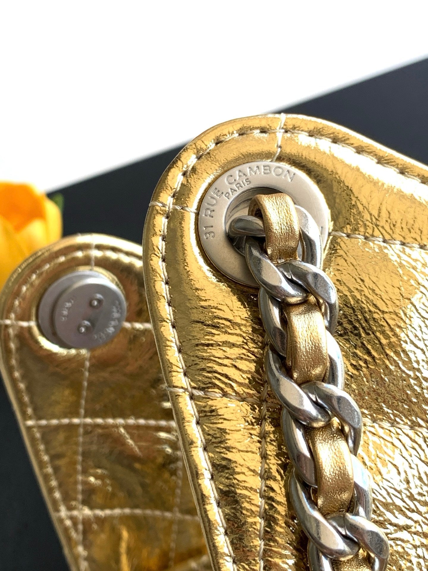 CHANEL 26S HOBO BAG 30 IN GOLD METALLIC CRINKLED CALFSKIN SILVER HARDWARE