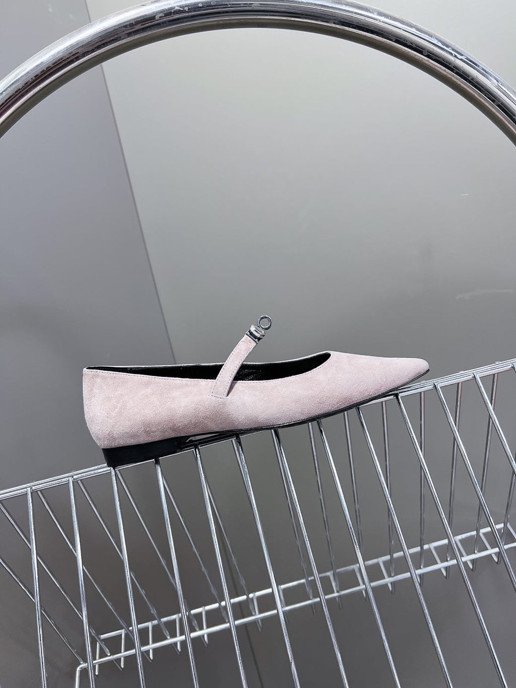 HM 26S KELLY BUCKLE MARY JANE POINTED FLATS IN TAUPE BROWN SUEDE