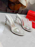 RENE CAOVILLA 26S HEELED SANDALS 95 MM IN SILVER LAMBSKIN AND TRANSPARENT PVC