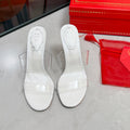 RENE CAOVILLA 26S HEELED SANDALS 95 MM IN WHITE LAMBSKIN AND TRANSPARENT PVC