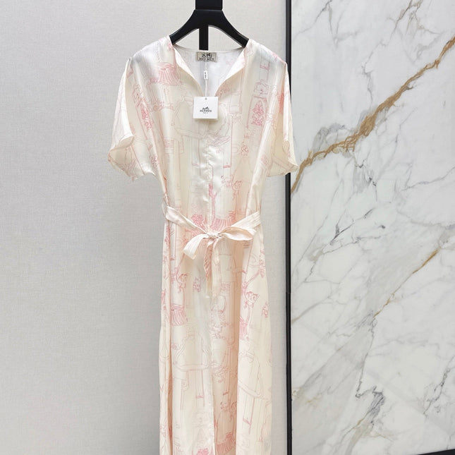 HERMES 26S PRINTED SILK DRESS 776