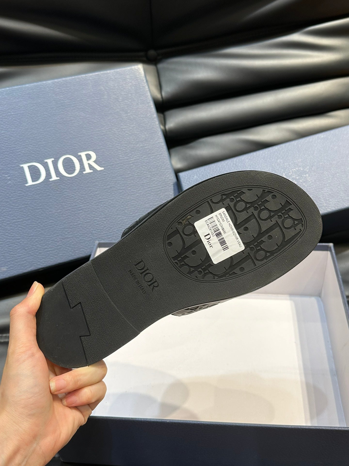CD SLIDE ALIDAS SLIPPER BLACK CALFSKIN AND SILK