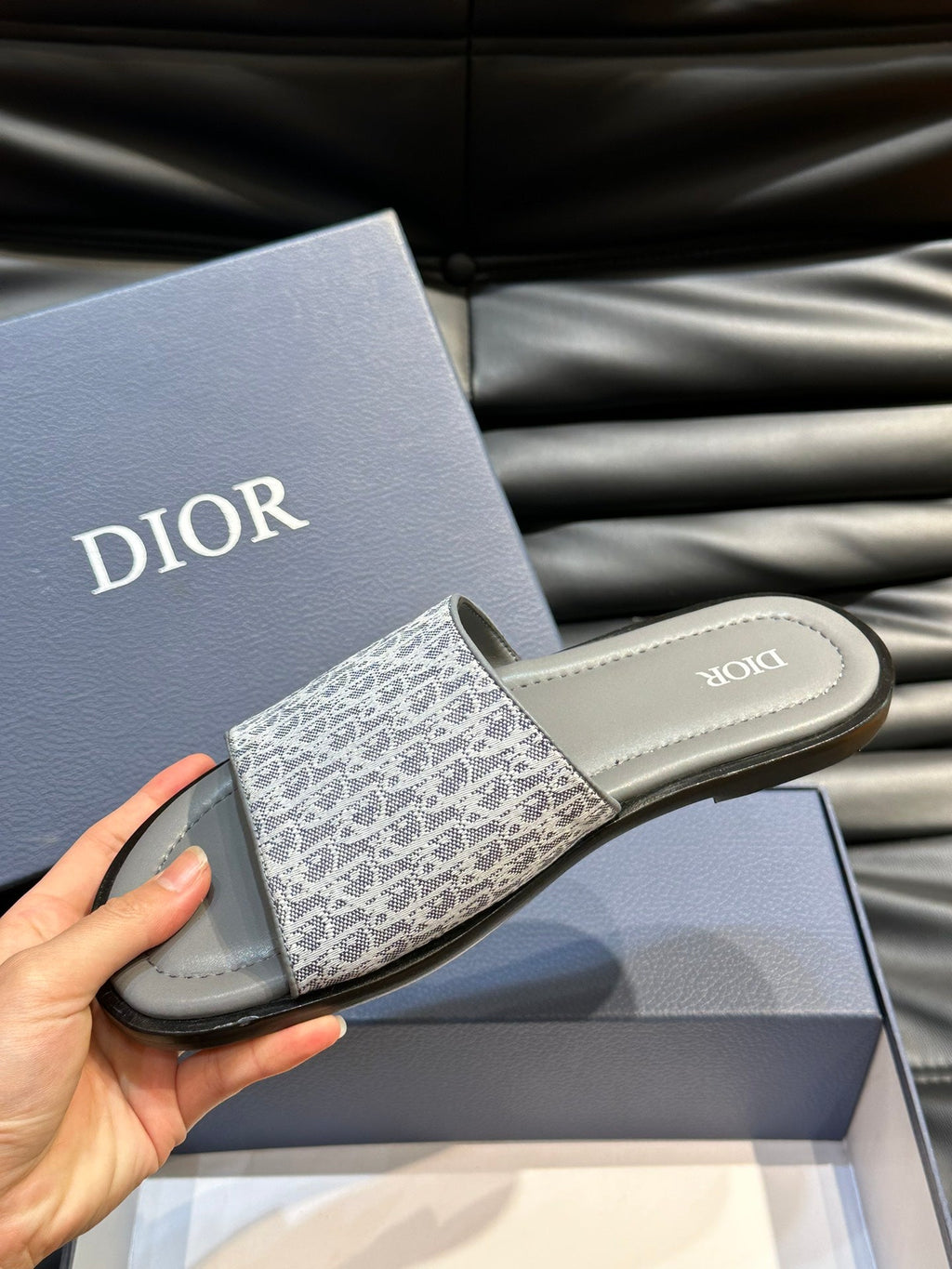 CD SLIDE ALIDAS SLIPPER SAGE JACQUARD AND CALFSKIN