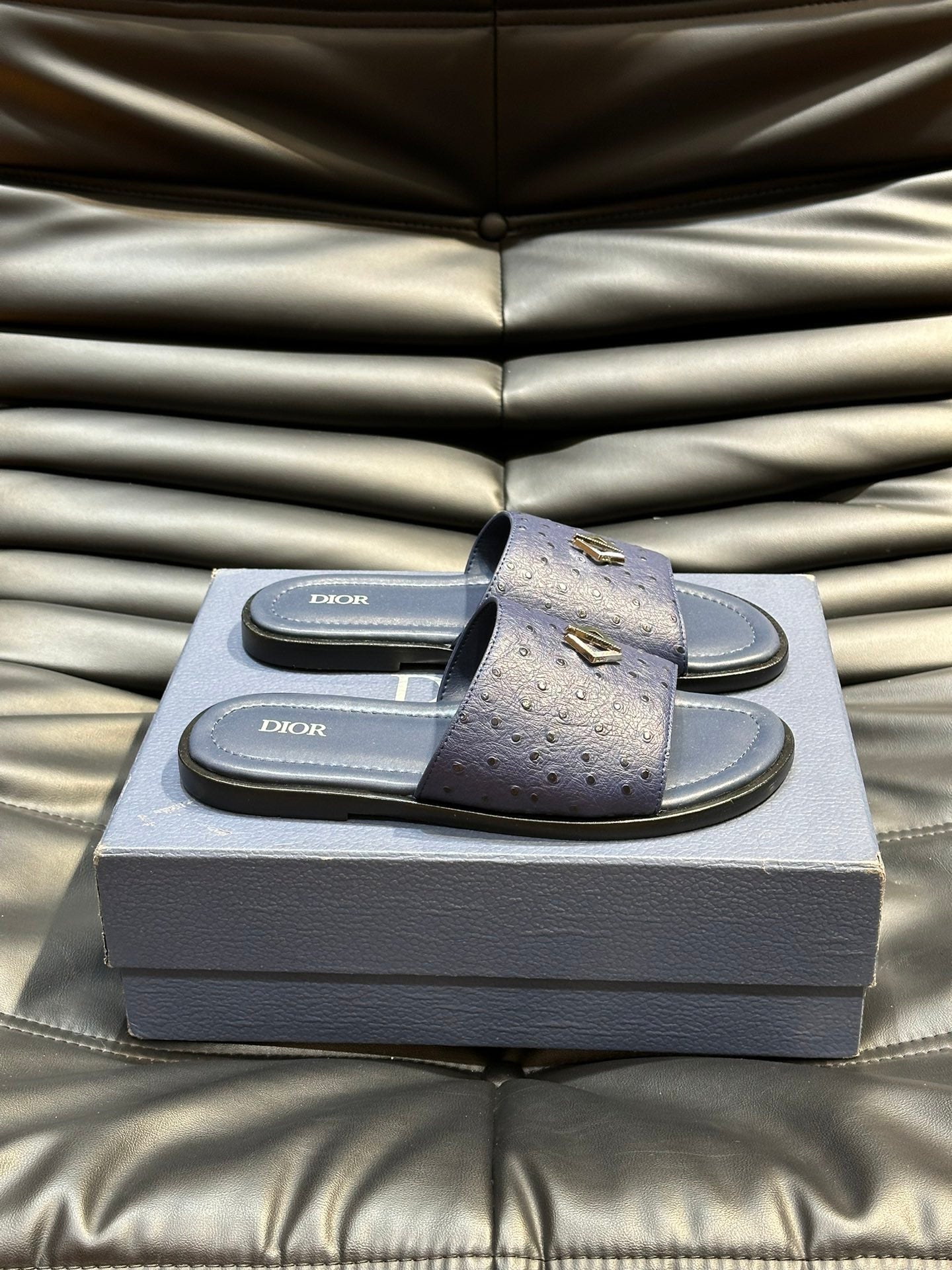 CD ALIAS SUMMER SLIPPER NAVY CALFSKIN