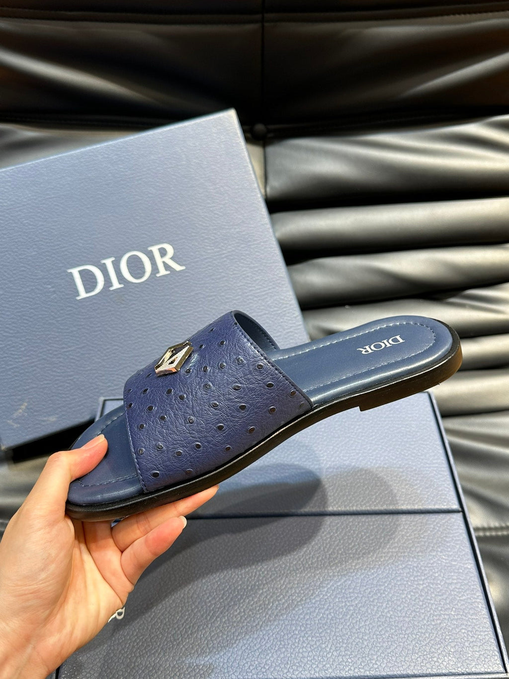 CD ALIAS SUMMER SLIPPER NAVY CALFSKIN